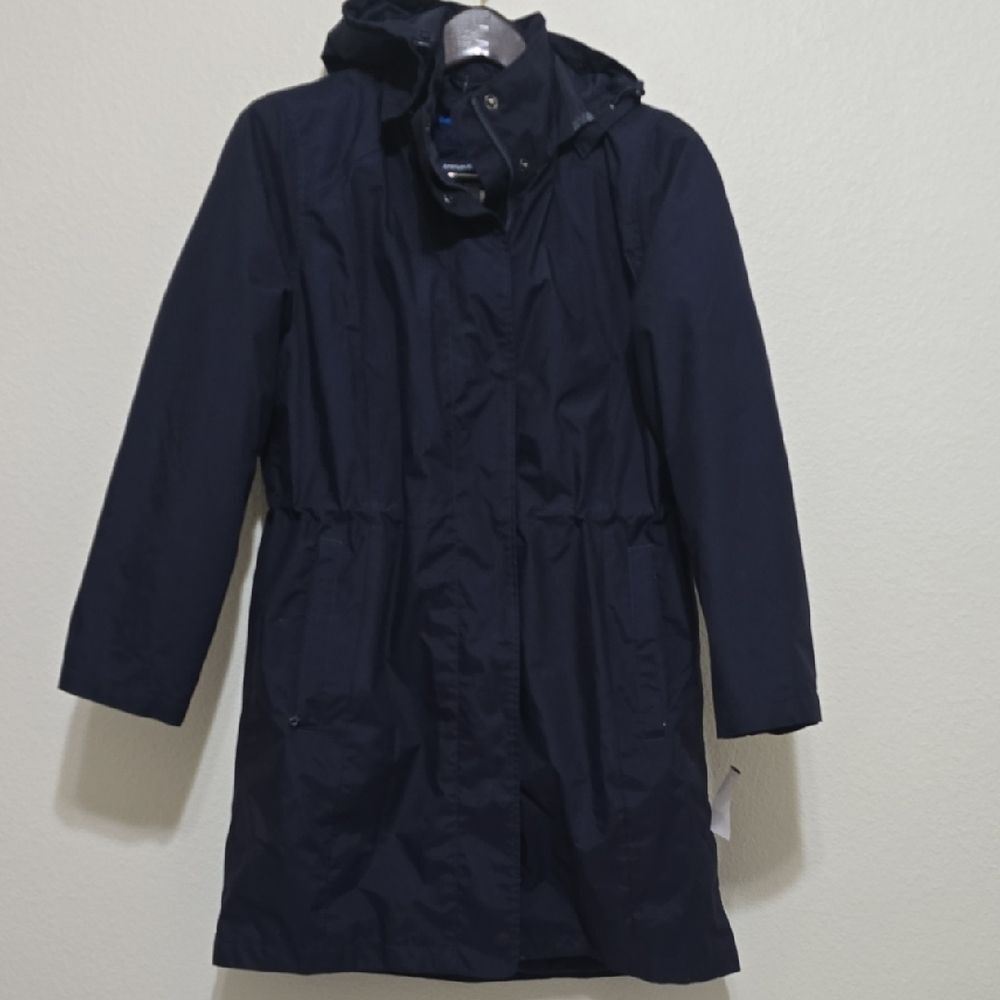 American Airlines X Lands End Navy Hooded Trench Coat S
